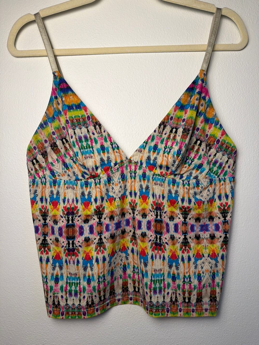 NWT Natural Life Boho Kaleidoscope Tie Dye Deep V-Neck Cami Top | Size Large